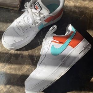 Nike Air Force 1’s-EUC-2019- men 7, ladies 8.5/9..teal blaze/orange &white